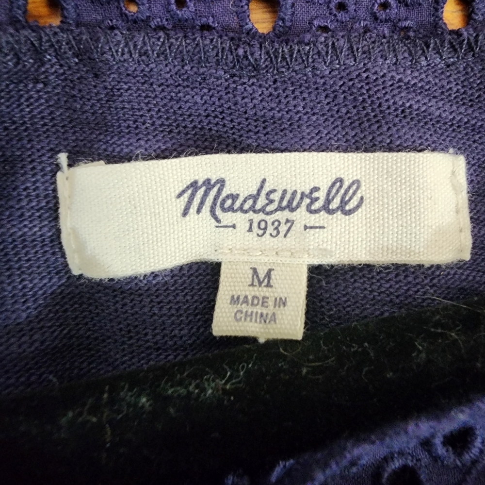 Madewell Boho Crochet Top Women’s Navy Blue Short Sleeve Blouse Casual Festival - Picture 3 of 7